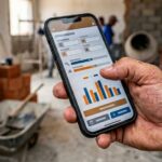 Celular mostrando aplicativo para comprar material de construção