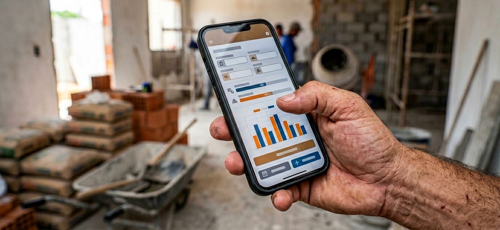 Celular mostrando aplicativo para comprar material de construção