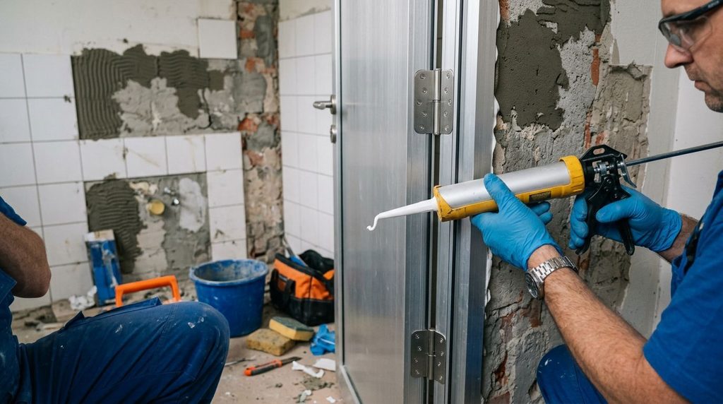 Aplicação de selante em porta