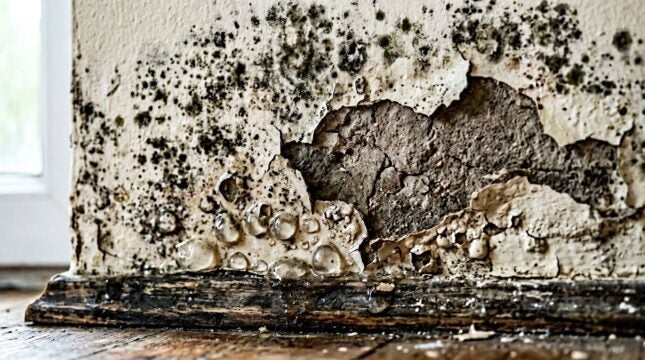 Parede residencial com mofo e descascando