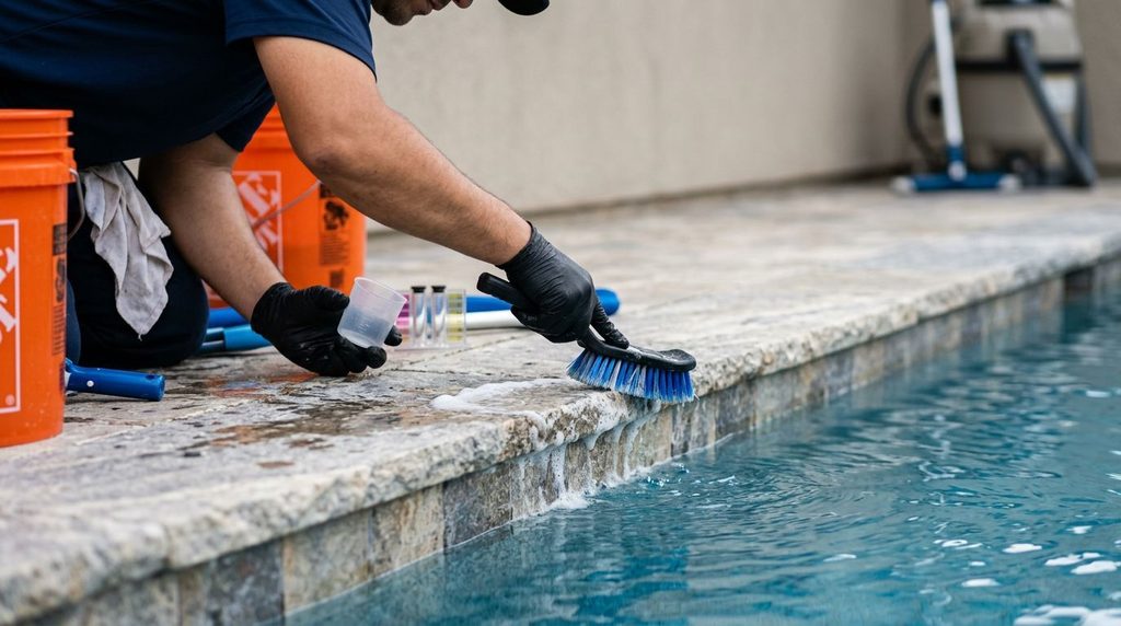 Limpeza pesada em borda de piscina