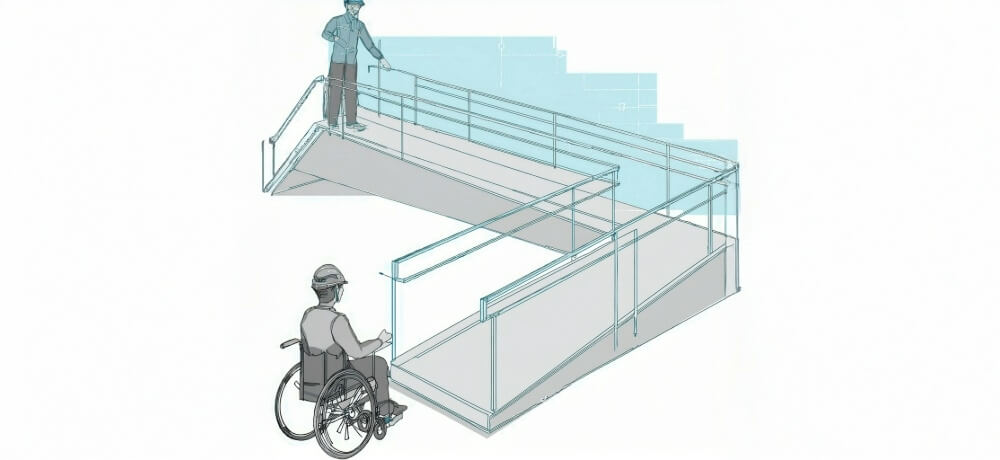 Desenho técnico de uma rampa para acessibilidade