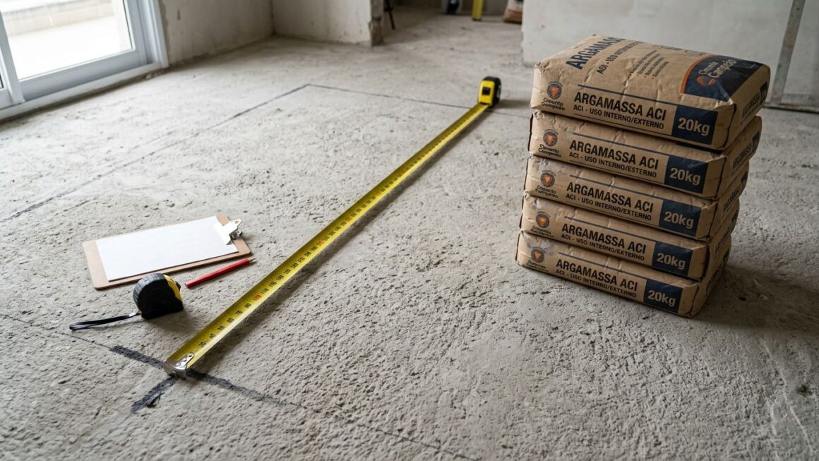 Sacos de argamassa armazenados em construção