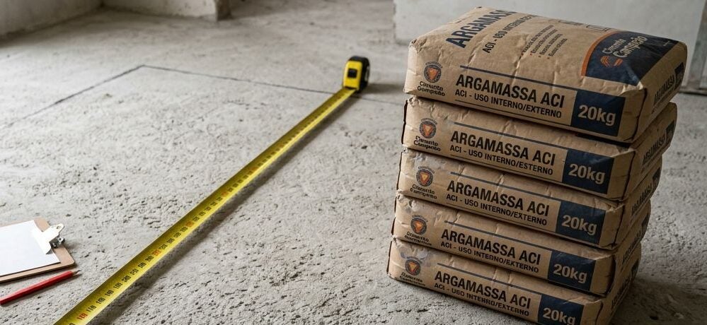 Sacos de argamassa armazenados em construção