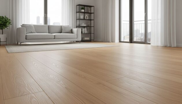 Sala de estar com piso engenheirado claro