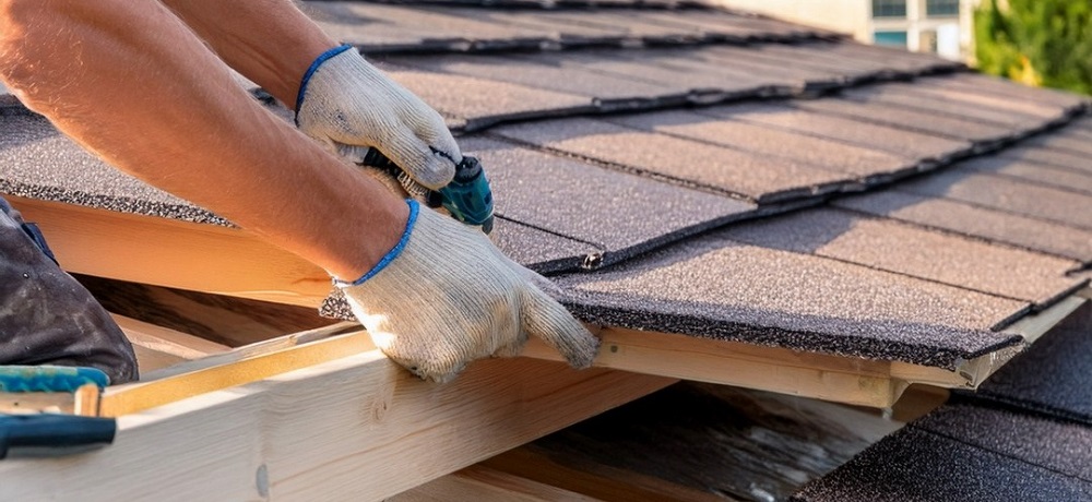 Profissional mostrando como instalar telhas