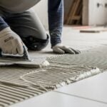 Profissional mostrando como passar rejunte no piso