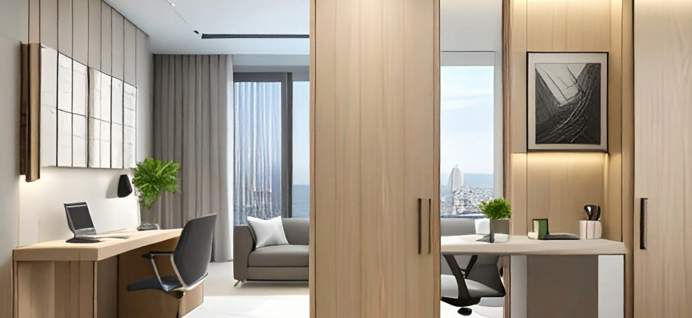 Divisória naval instalada para dividir escritório e quarto