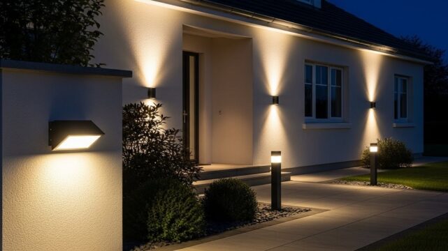 Ambiente externo com luminária LED, com 4 pontos de luz