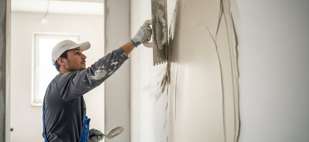 Profissional mostrando como impermeabilizar gesso na parede