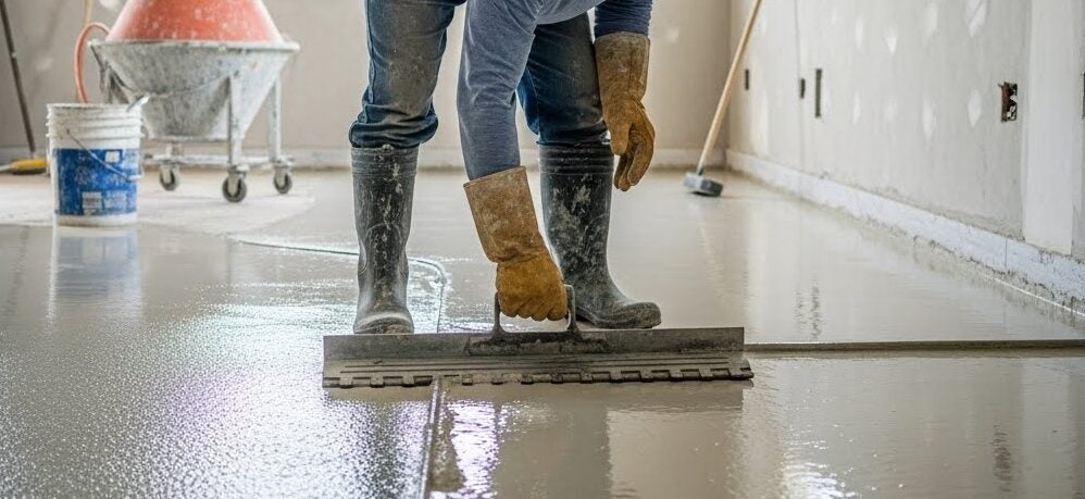 Profissional mostrando como aplicar porcelanato líquido em ambiente residencial