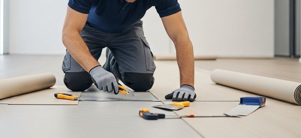 Profissional mostrando como instalar piso vinílico