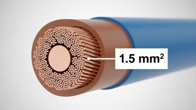 Imagem com zoom numa bitola de fio 1,5 mm²