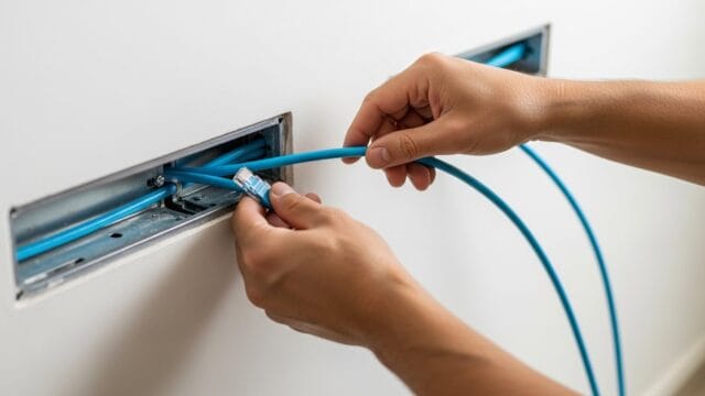 Cabo de rede sendo instalado em residência