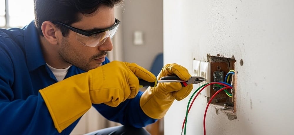 Profissional mostrando como instalar uma tomada simples