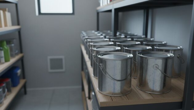 Prateleira com diversas latas de tinta