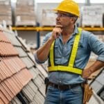 Profissional da construção em loja demonstrando dúvida sobre qual a melhor marca de telha