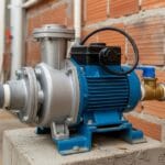 Bomba d'água periférica instalada em ambiente externo de uma residência brasileira