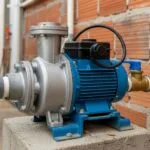 Bomba d'água periférica instalada em ambiente externo de uma residência brasileira