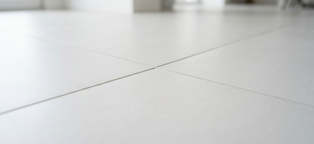 Piso porcelanato branco instalado com junta mínima