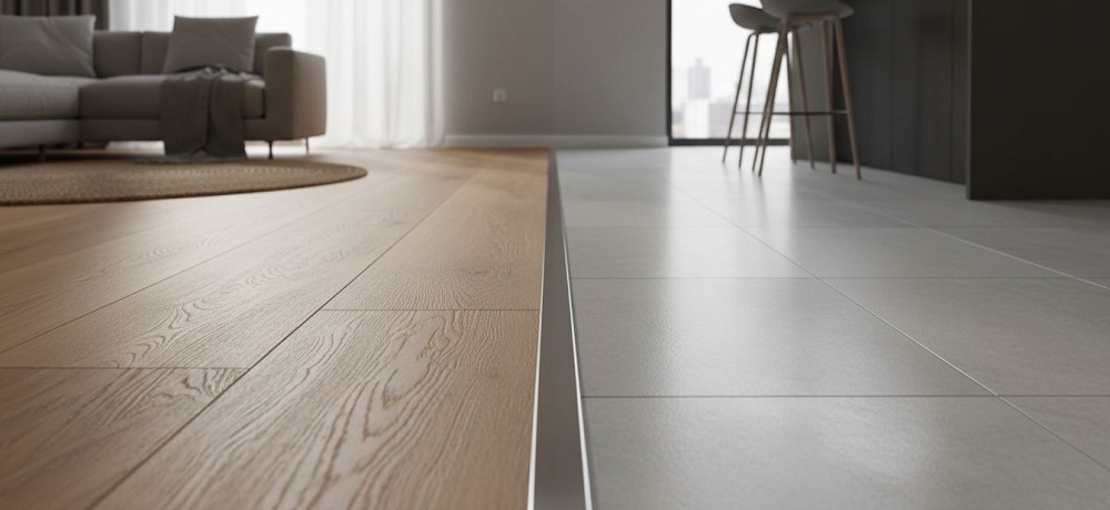 Imagem comparativo de piso vinílico ou porcelanato em sala residencial