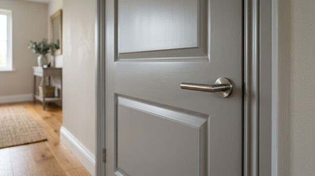 Porta de madeira com pintura cinza