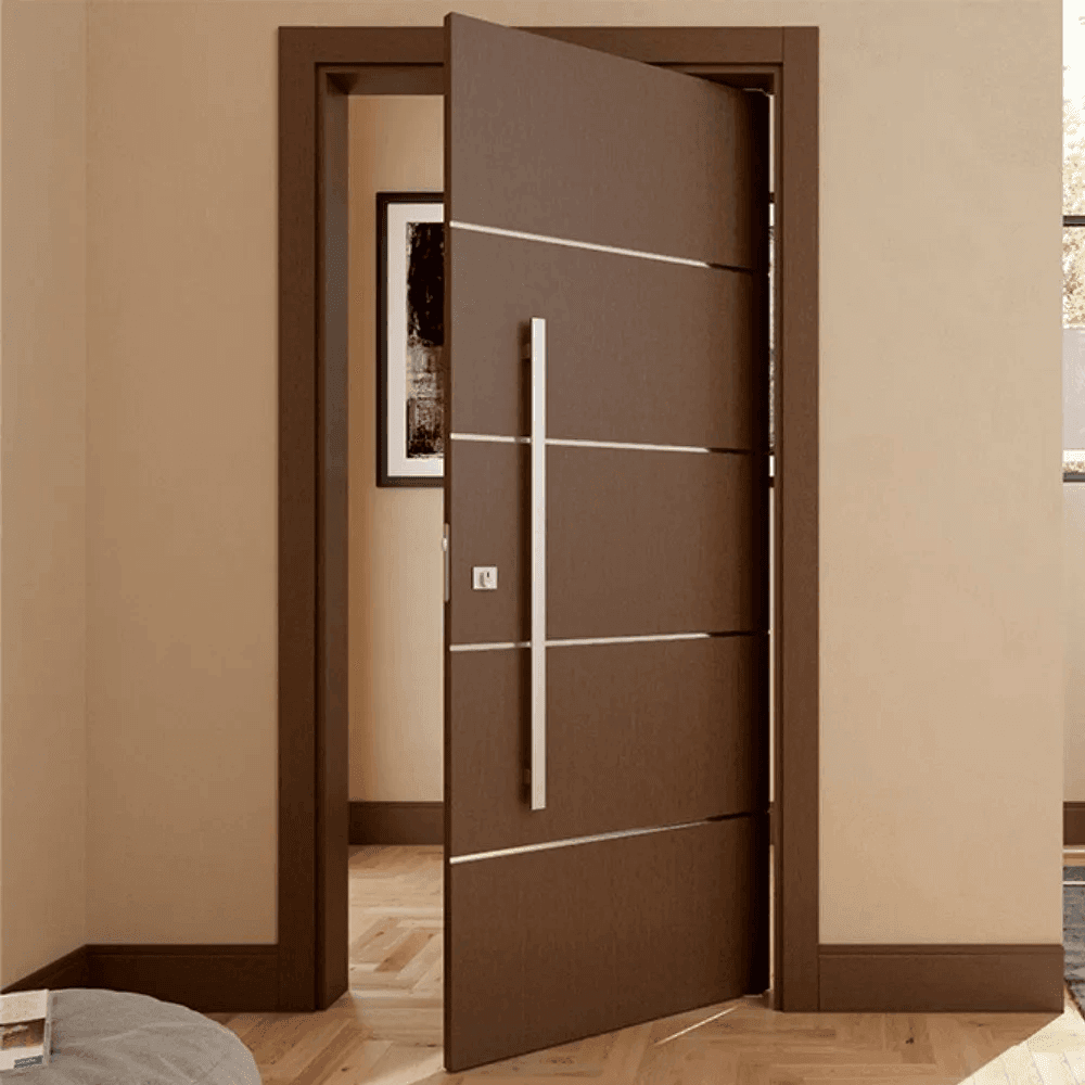 Kit Porta Pivotante Horizon MDP Ipê com Friso Cromado
