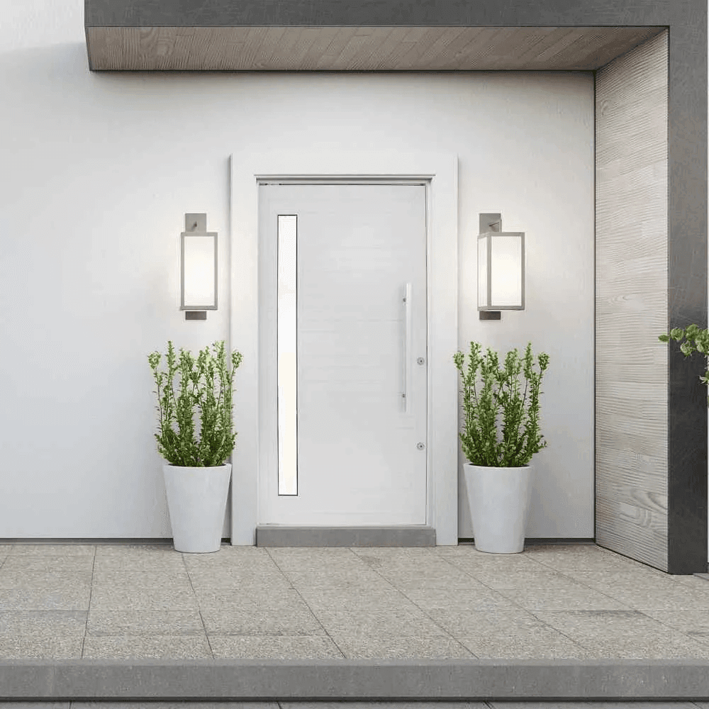 Porta Pivotante Lambril Alumínio Branco com Visor Direito