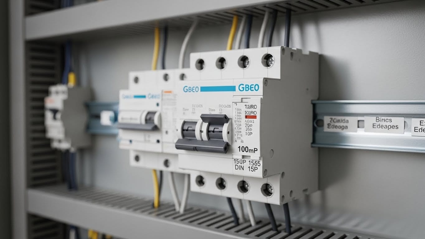 Imagem de um quadro elétrico com disjuntores