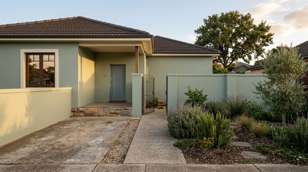 Fachada de casa moderna com jardim e calçada