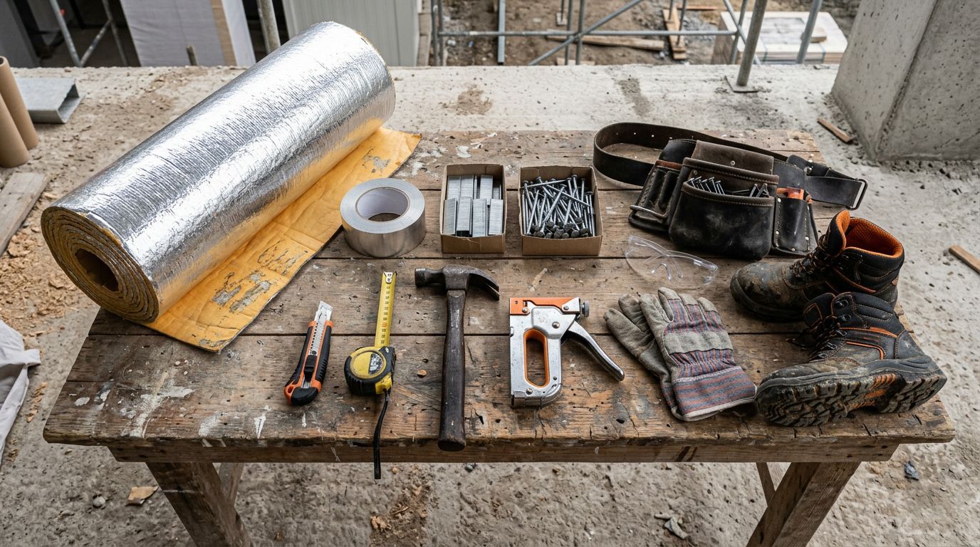 Ferramentas e materiais de construção em uma mesa