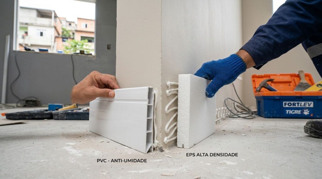Instalação de borda em PVC e EPS em obra