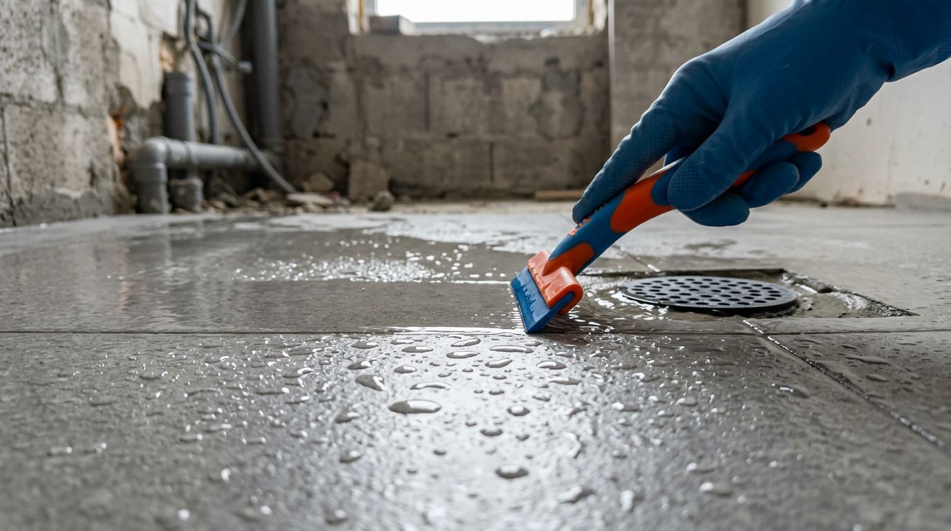 Pessoa limpando piso com escova e água