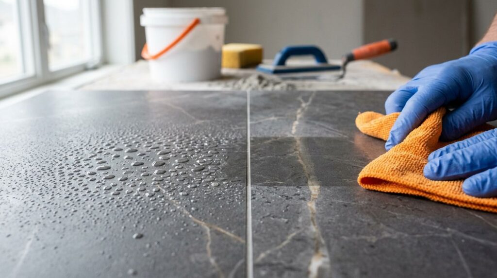 Limpeza de piso de mármore com pano laranja