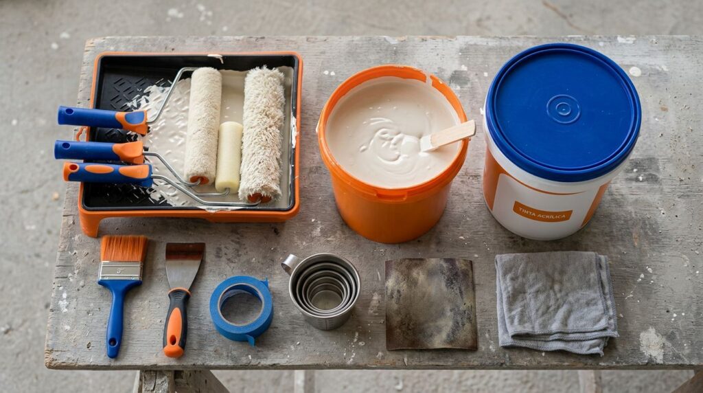 Materiais de pintura em uma mesa de trabalho
