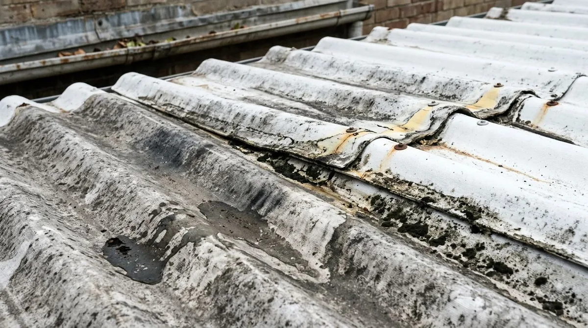 Telhas de fibrocimento antigas com mofo e desgaste antes de receber tinta térmica